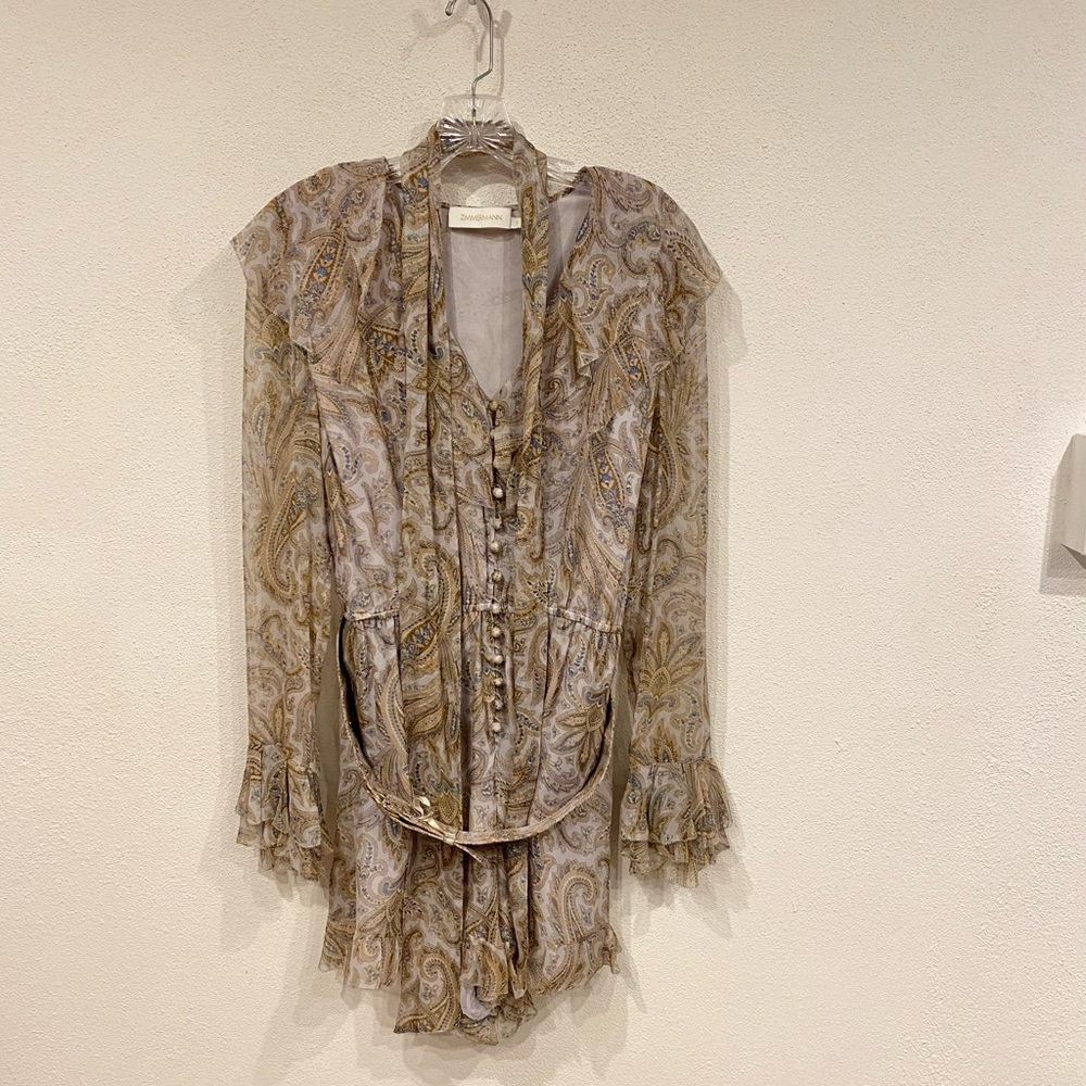 Zimmermann Paisley Print Jumpsuit in Cream and Brown - Picture 2 of 7